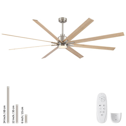 HouseOfZazla 8-blade ceiling fan with dimmable LED light, brushed nickel and oak blades remote on Tampa Home & Garden Store