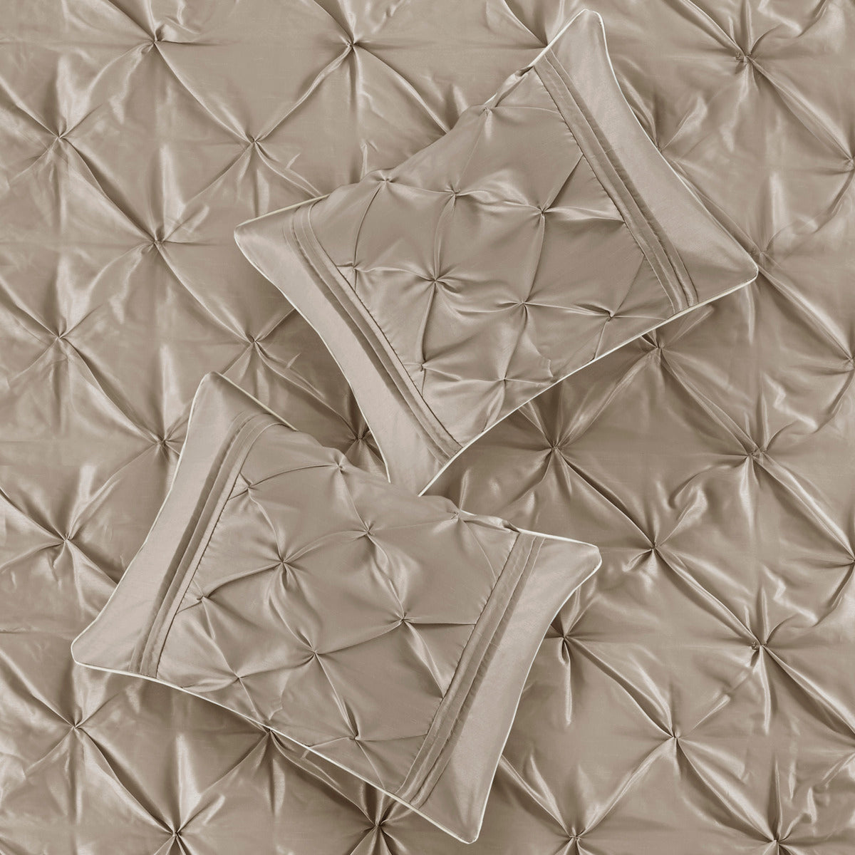 7 Piece Tufted Comforter Set Taupe California King with 2 shams in a satin-like finish on Tampa Home & Garden Store