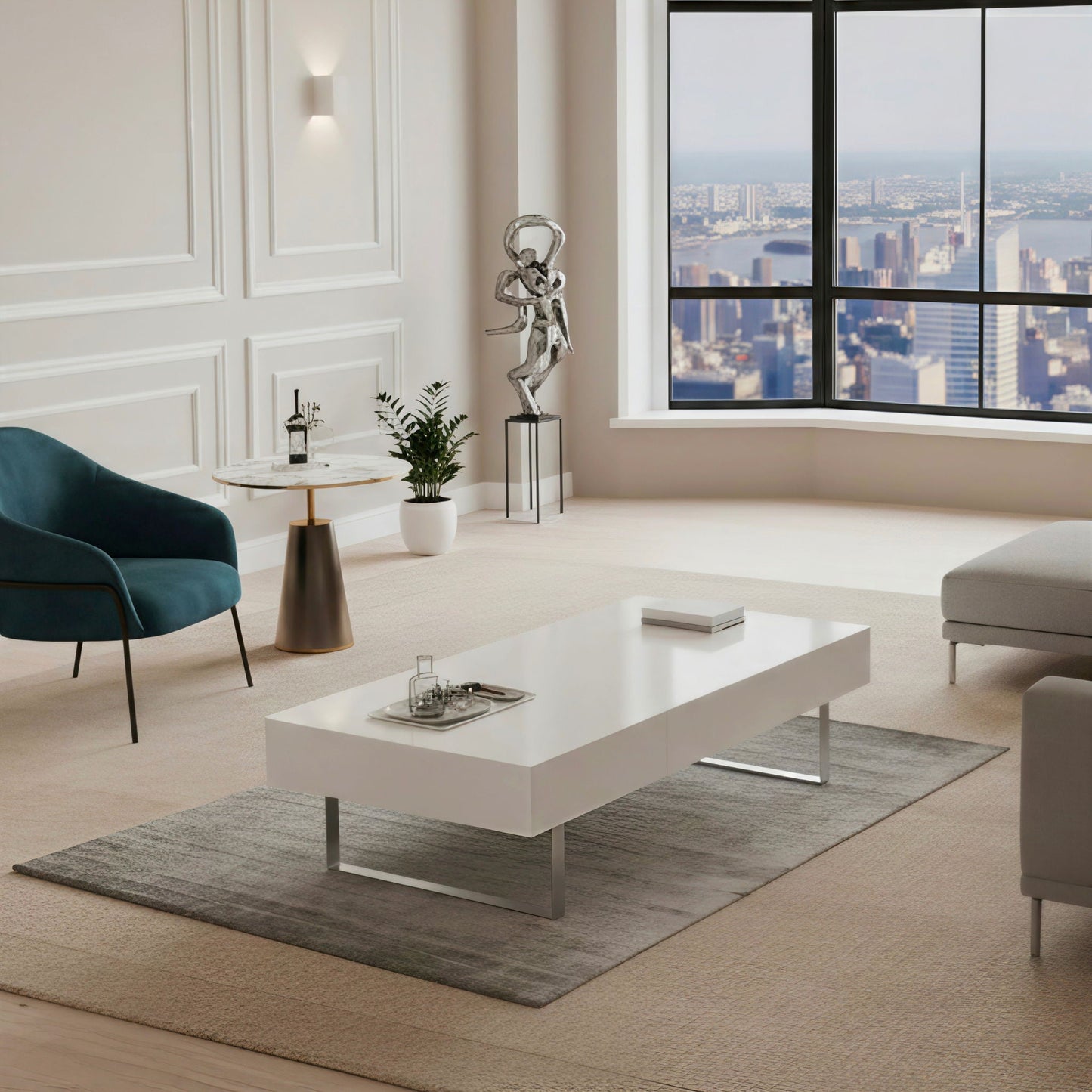Rectangular Coffee Table And Hidden Drawers