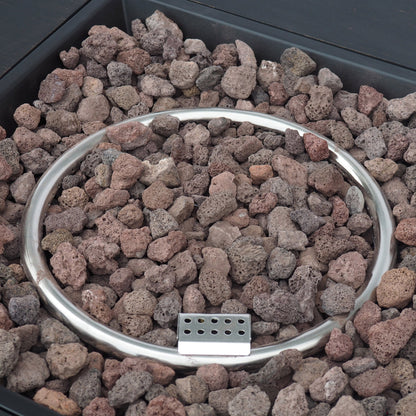 33in outdoor iron square propane fire pit brushed brown with lava rock fill on Tampa Home & Garden Store