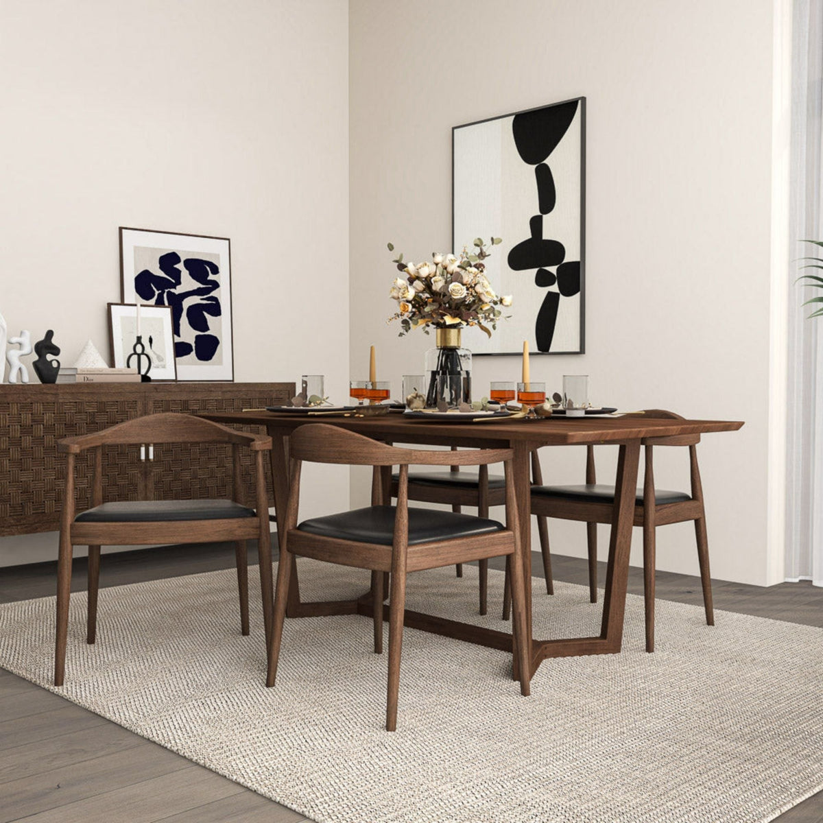 Mid-Century Modern Arm Chair set of six in dark brown wood with black seats HouseOfZazla on Tampa Home & Garden Store