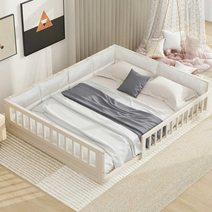 Upholstered Platform Bed with Guardrail Pillow