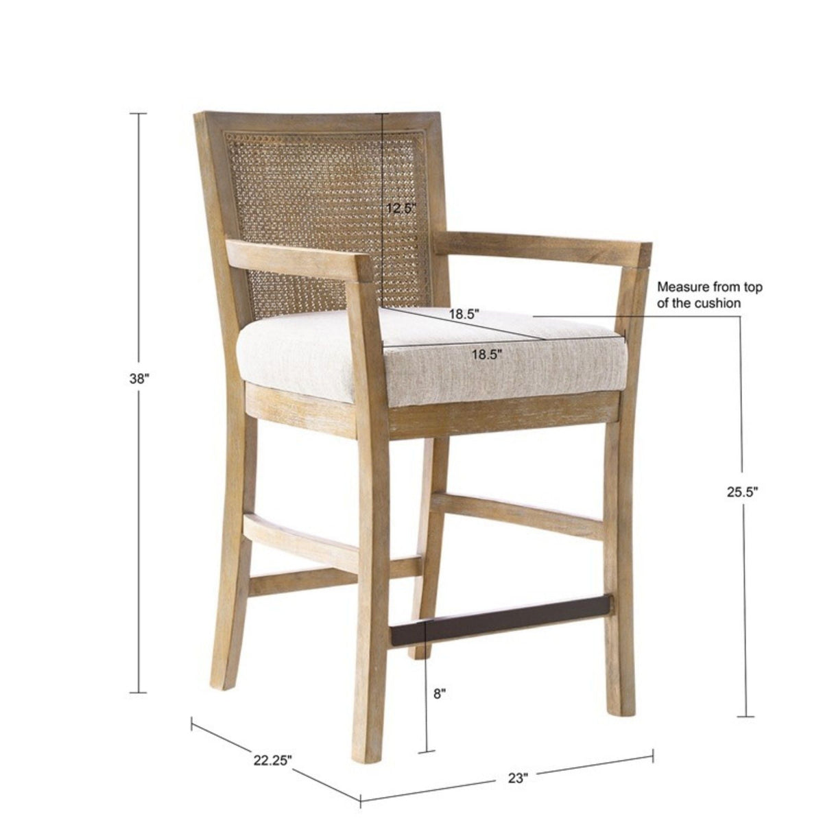 Counter height cane back stool with cream upholstered seat on reclaimed natural wood by HouseOfZazla on Tampa Home & Garden Store