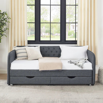 Daybed With Trundle and Storage Drawers Flat Arms