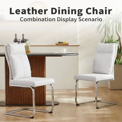 Modern dining chair set, 2 white leather chairs with soft cushions and chrome bases on Tampa Home & Garden Store