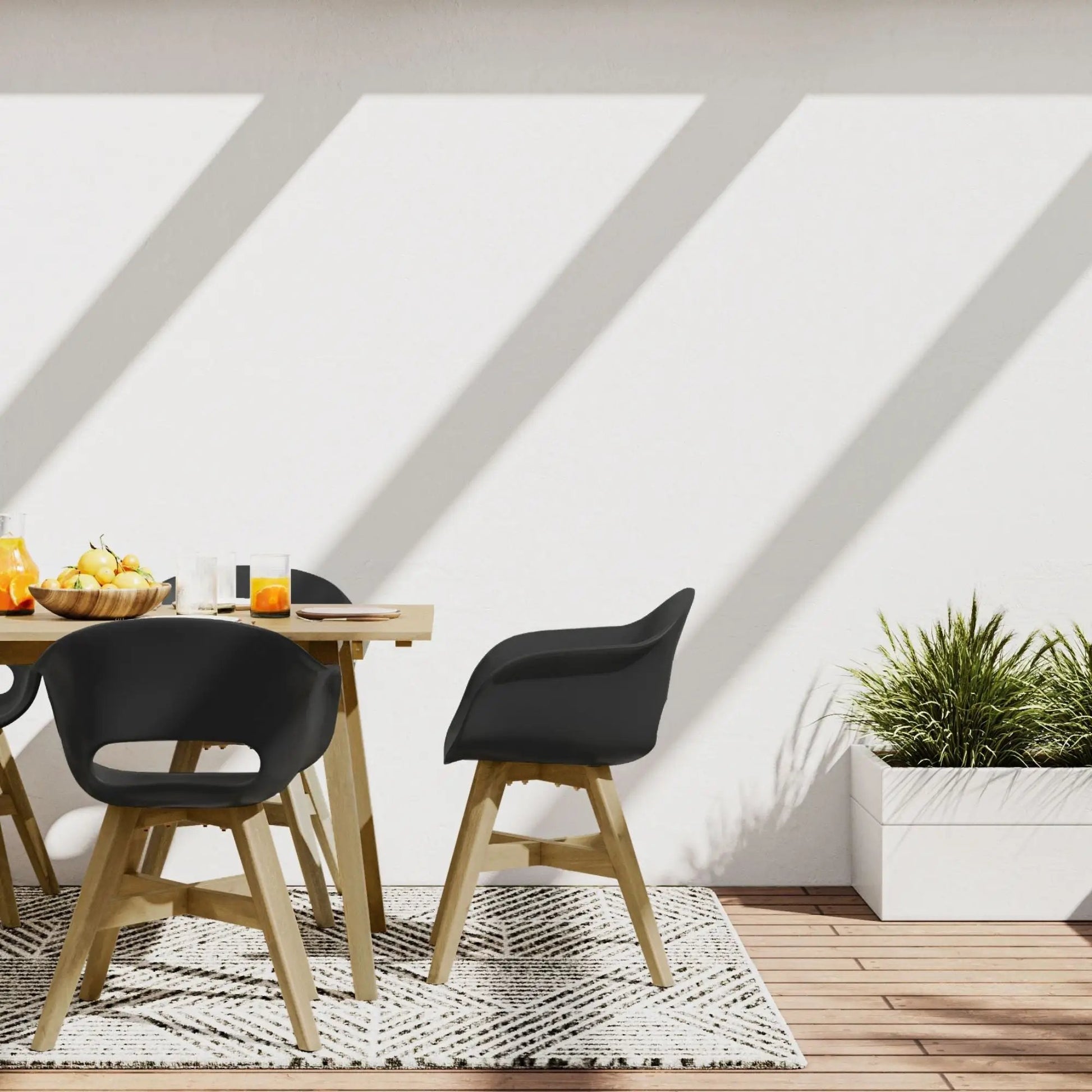 Kona outdoor dining chair set in black plastic seats with natural wood legs, 2 pieces on Tampa Home & Garden Store