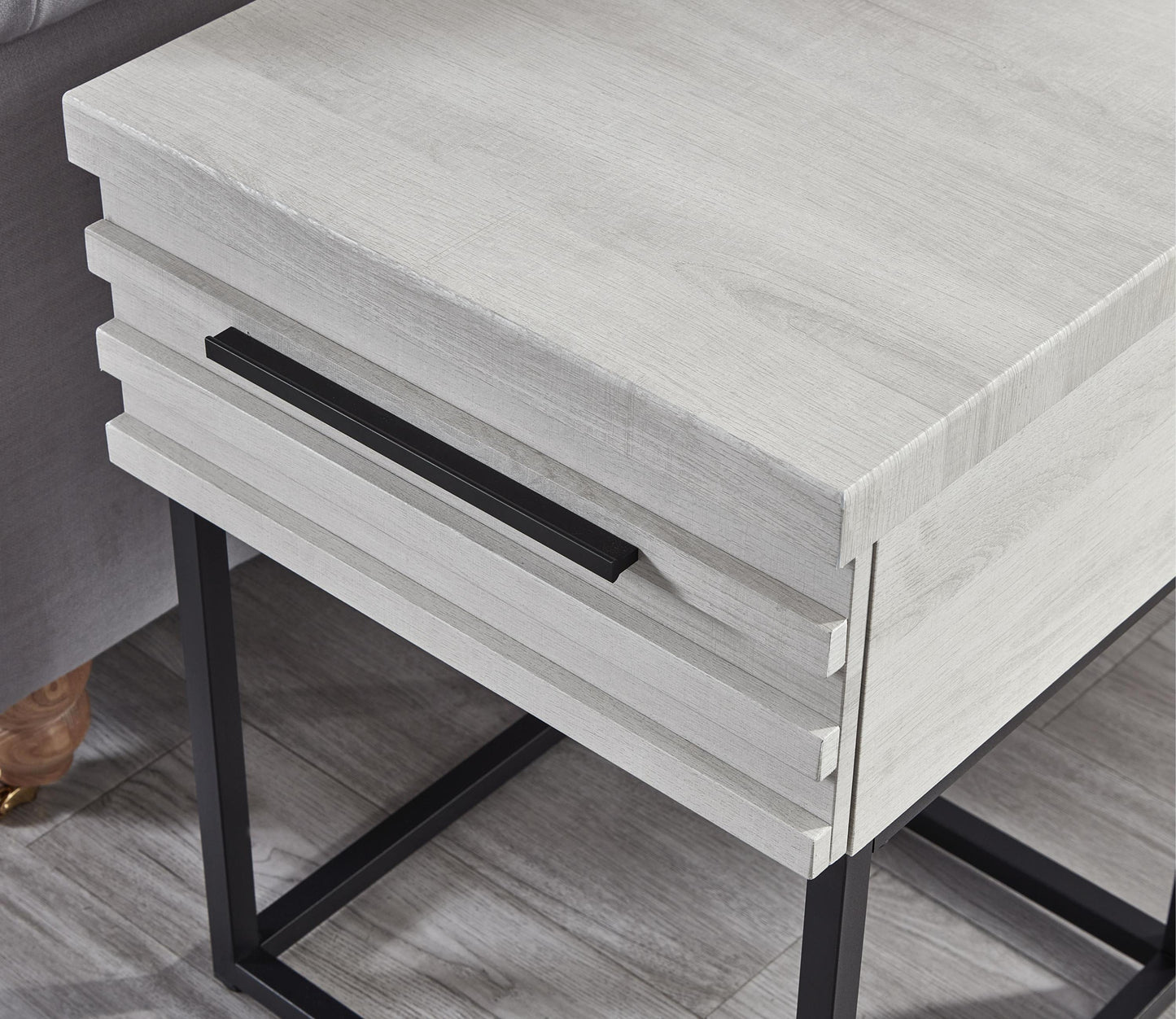 Astral white nightstand with three drawers and black metal legs on Tampa Home & Garden Store