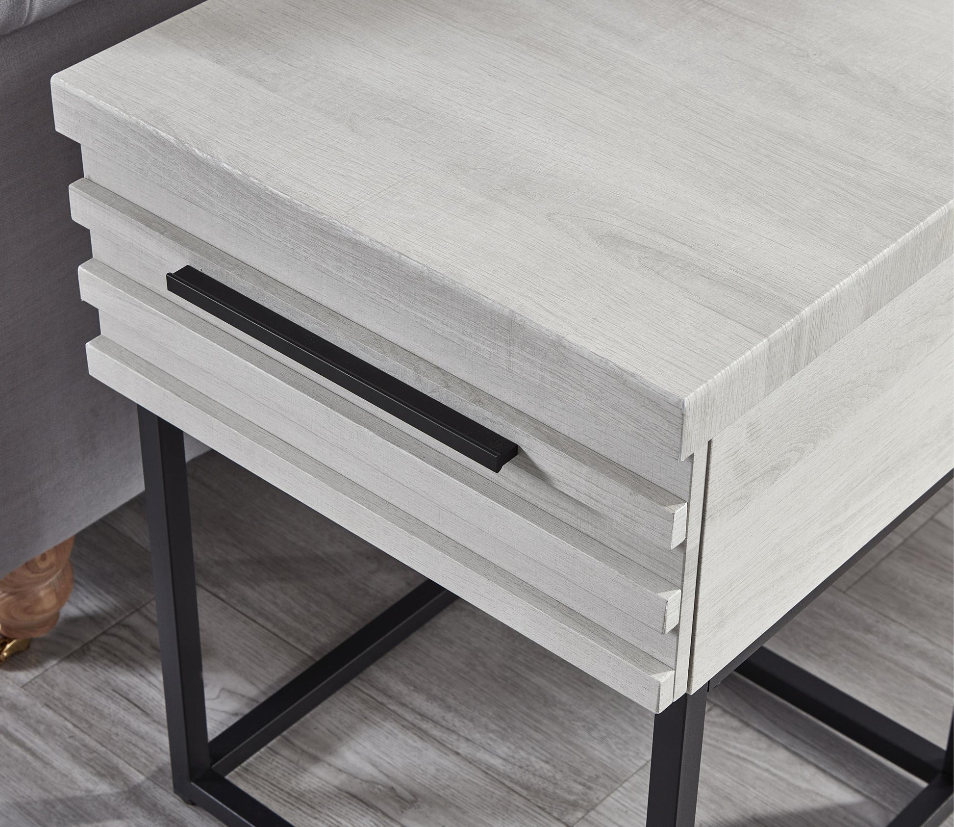 Astral white nightstand with three drawers and black metal legs on Tampa Home & Garden Store