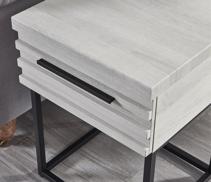 Astral white nightstand with three drawers and black metal legs on Tampa Home & Garden Store