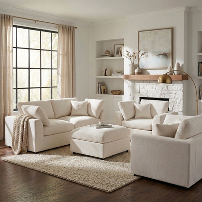 U-Style 4-piece sofa set with two accent chairs, loveseat, movable ottoman in neutral beige HouseOfZazla on Tampa Home & Garden Store