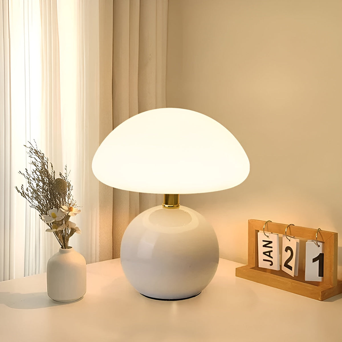 USB Mushroom Lamp table lamp with white ceramic base and frosted mushroom shade ambient night light on Tampa Home & Garden Store