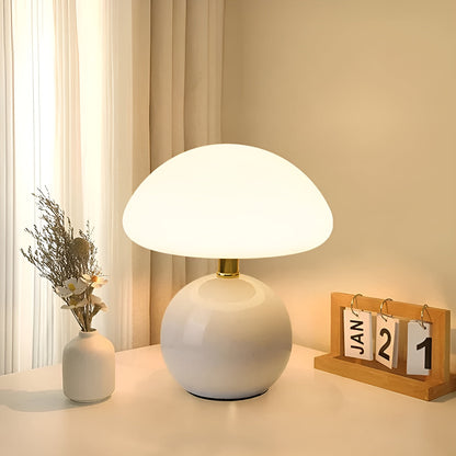 USB Mushroom Lamp table lamp with white ceramic base and frosted mushroom shade ambient night light on Tampa Home & Garden Store