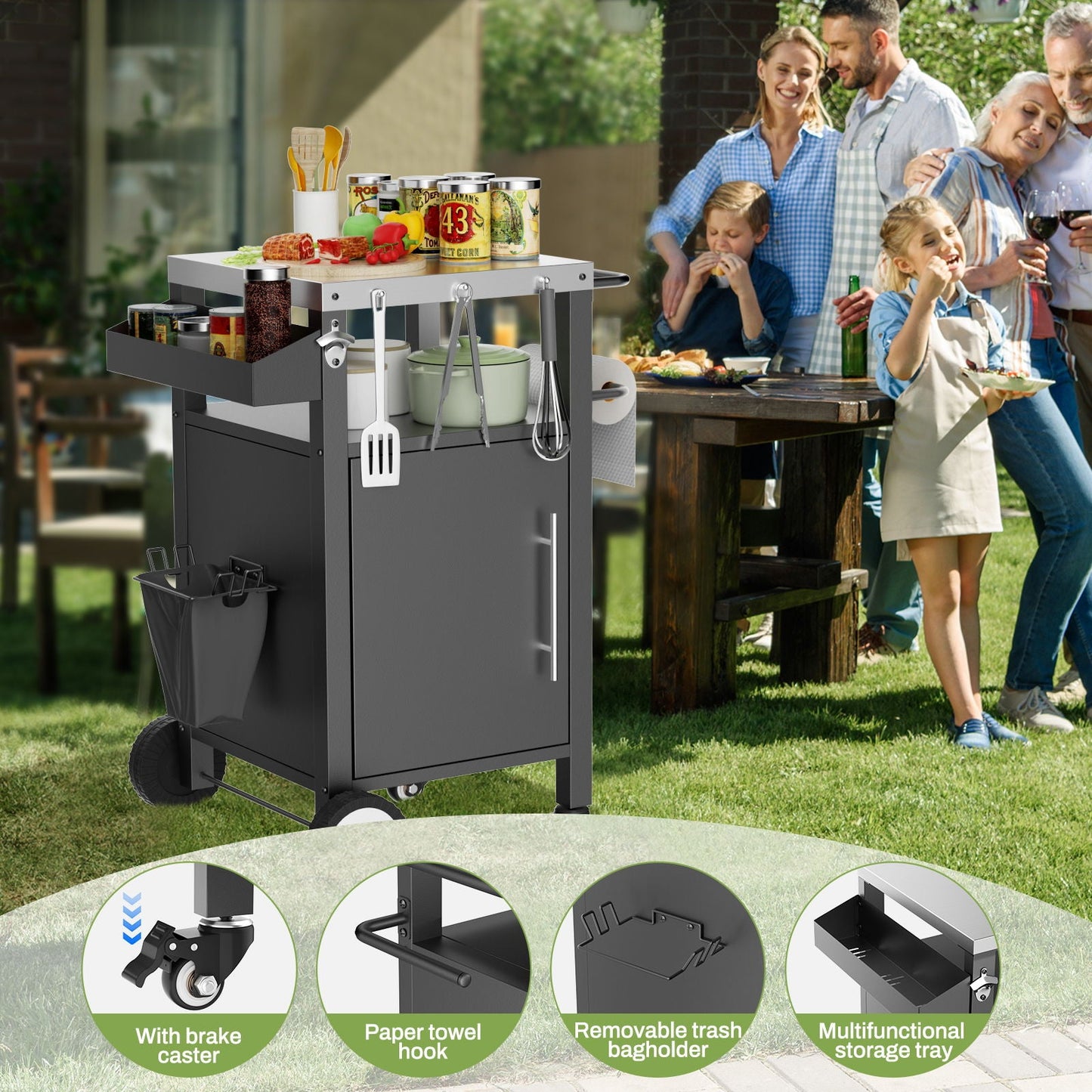 Outdoor Grill Cart With Storage Rack and Shelf