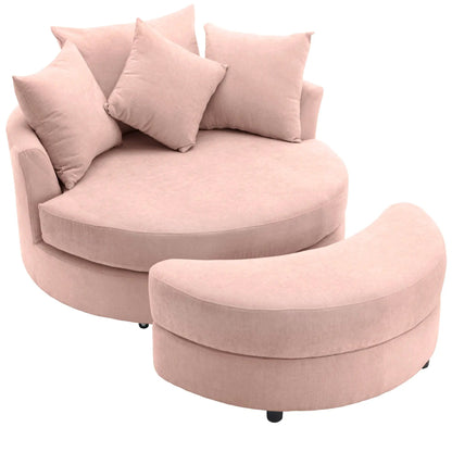 360° Swivel Accent Barrel Chair with Storage Ottoman and 4 pillows in blush pink fabric on Tampa Home & Garden Store