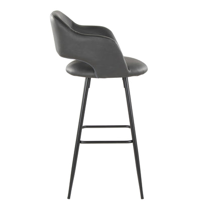 Contemporary fixed-height barstool in black faux leather with square footrest and metal legs on Tampa Home & Garden Store