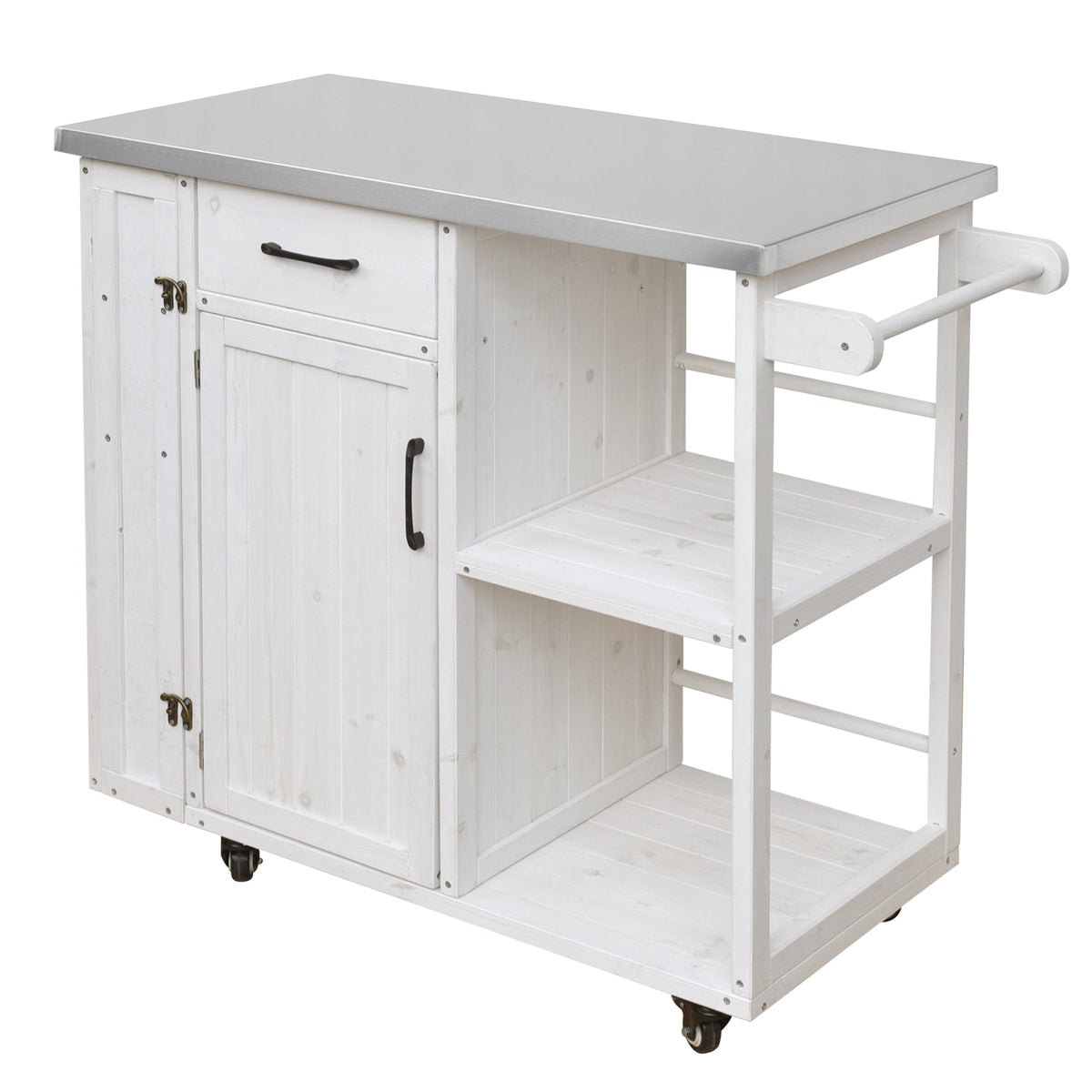 Outdoor Kitchen Island Fir Wood Prep Station whitewashed metal top, drawers and cabinet on Tampa Home & Garden Store