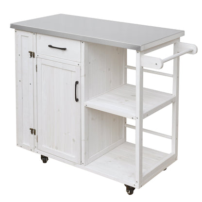 Outdoor Kitchen Island Fir Wood Prep Station whitewashed metal top, drawers and cabinet on Tampa Home & Garden Store