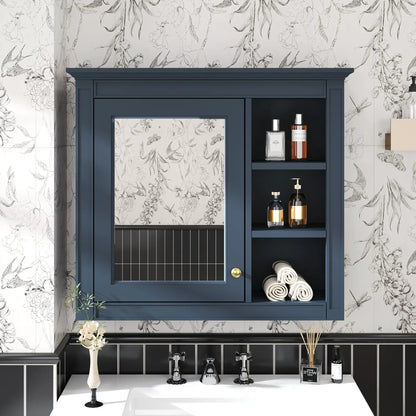 Wall Mounted Cabinet With Mirror and Open Shelves