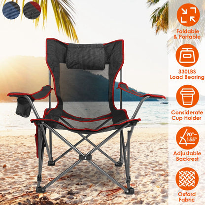 GemGear foldable camping chair with reclining back, black mesh seat and red trim, side pocket on Tampa Home & Garden Store