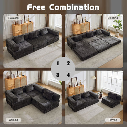 Convertible floor sofa bed boneless modular sectional in dark gray fabric four-angle views on Tampa Home & Garden Store