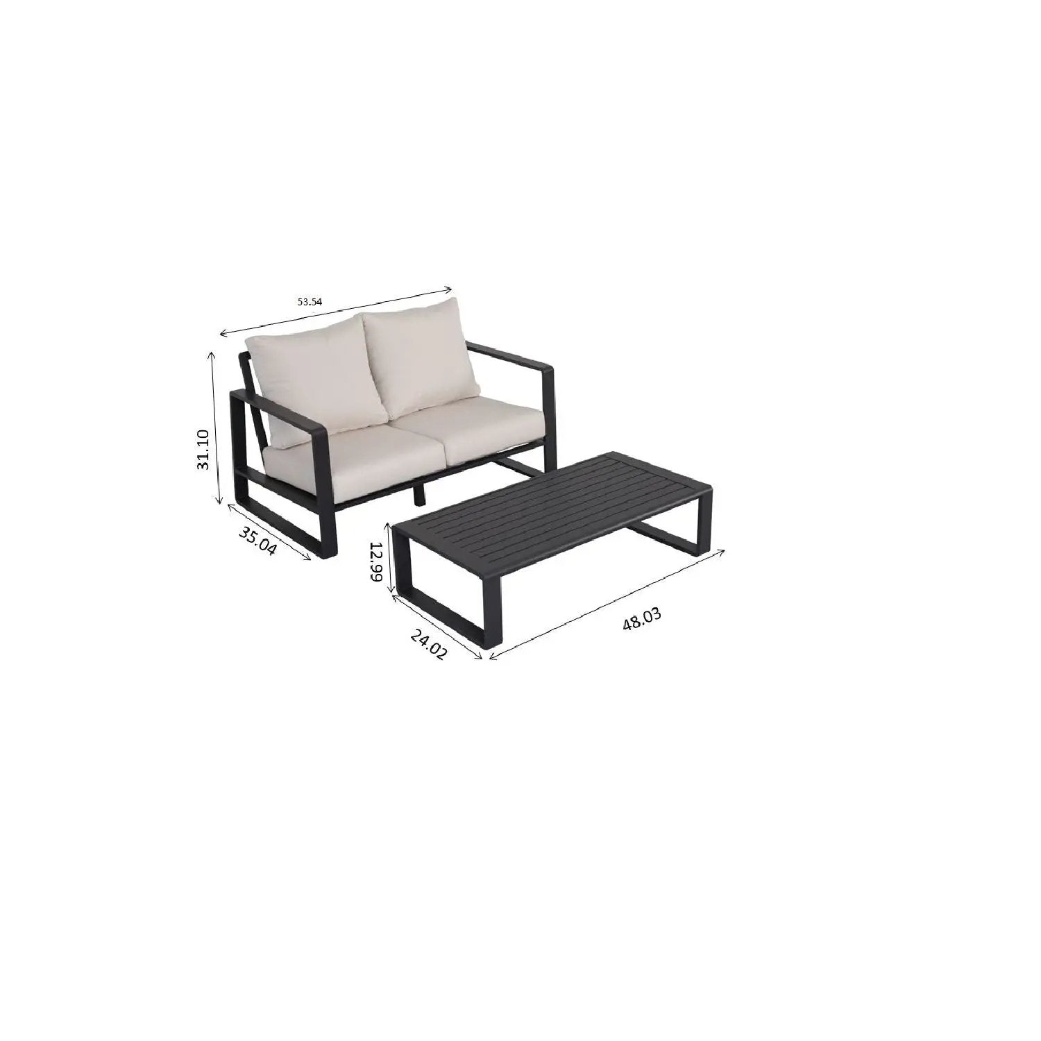 Durable 2-piece outdoor sofa and table set in black metal with cushions by Unique Piece Furniture on Tampa Home & Garden Store