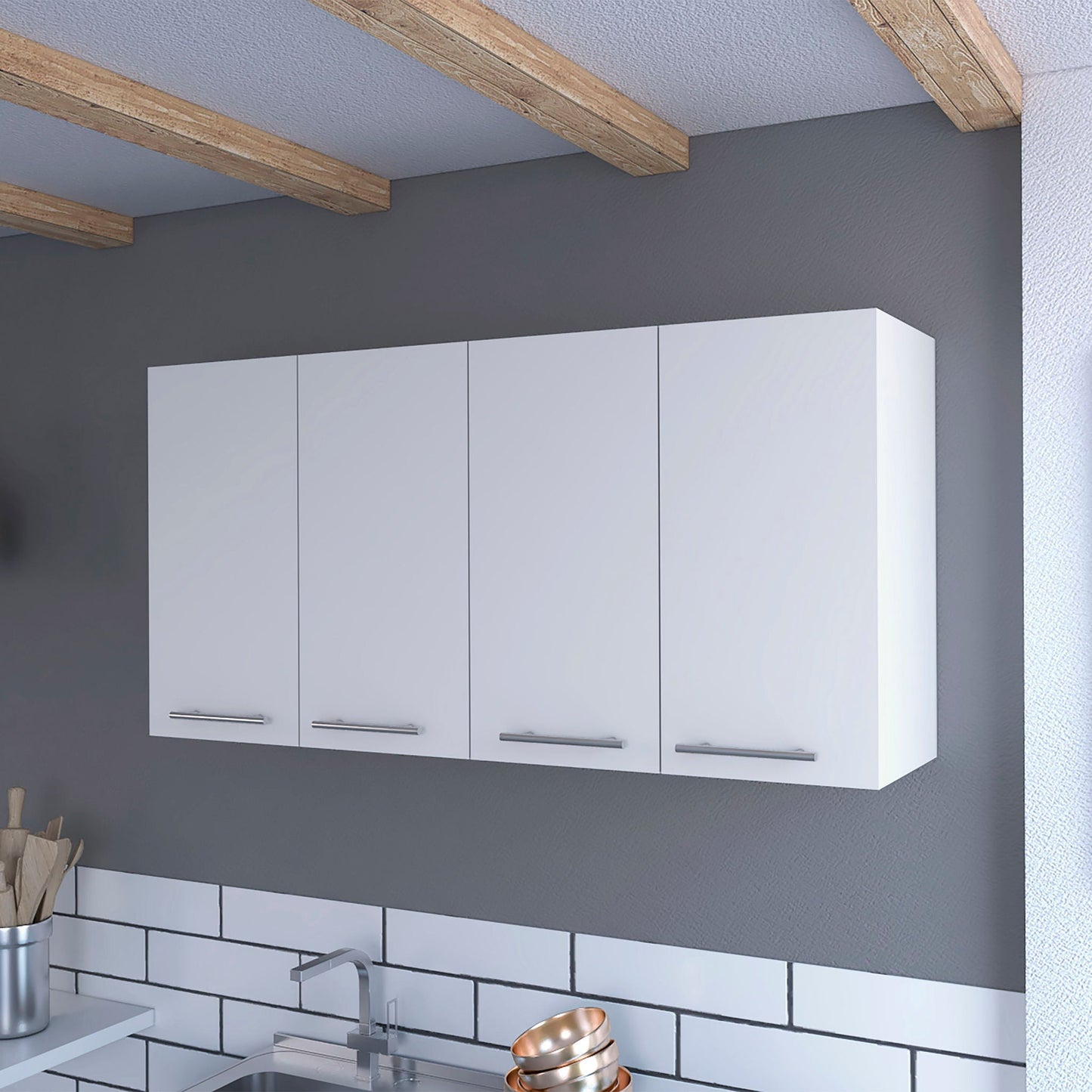 the White Durham Four Door Wall Kitchen Cabinet