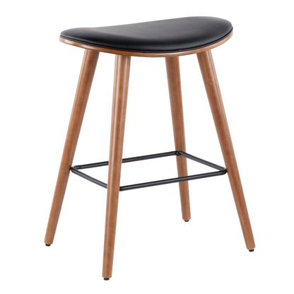 Contemporary upholstered counter stool with black seat and wood legs with metal footrest on Tampa Home & Garden Store