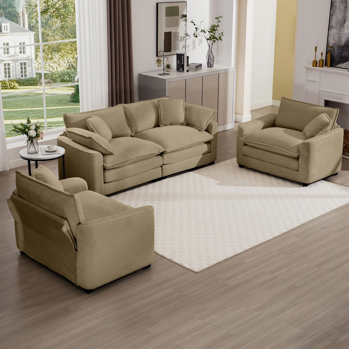 Elegant Oversized Sectional Sofa Set, beige, deep seating, 3-piece modular by HouseOfZazla on Tampa Home & Garden Store