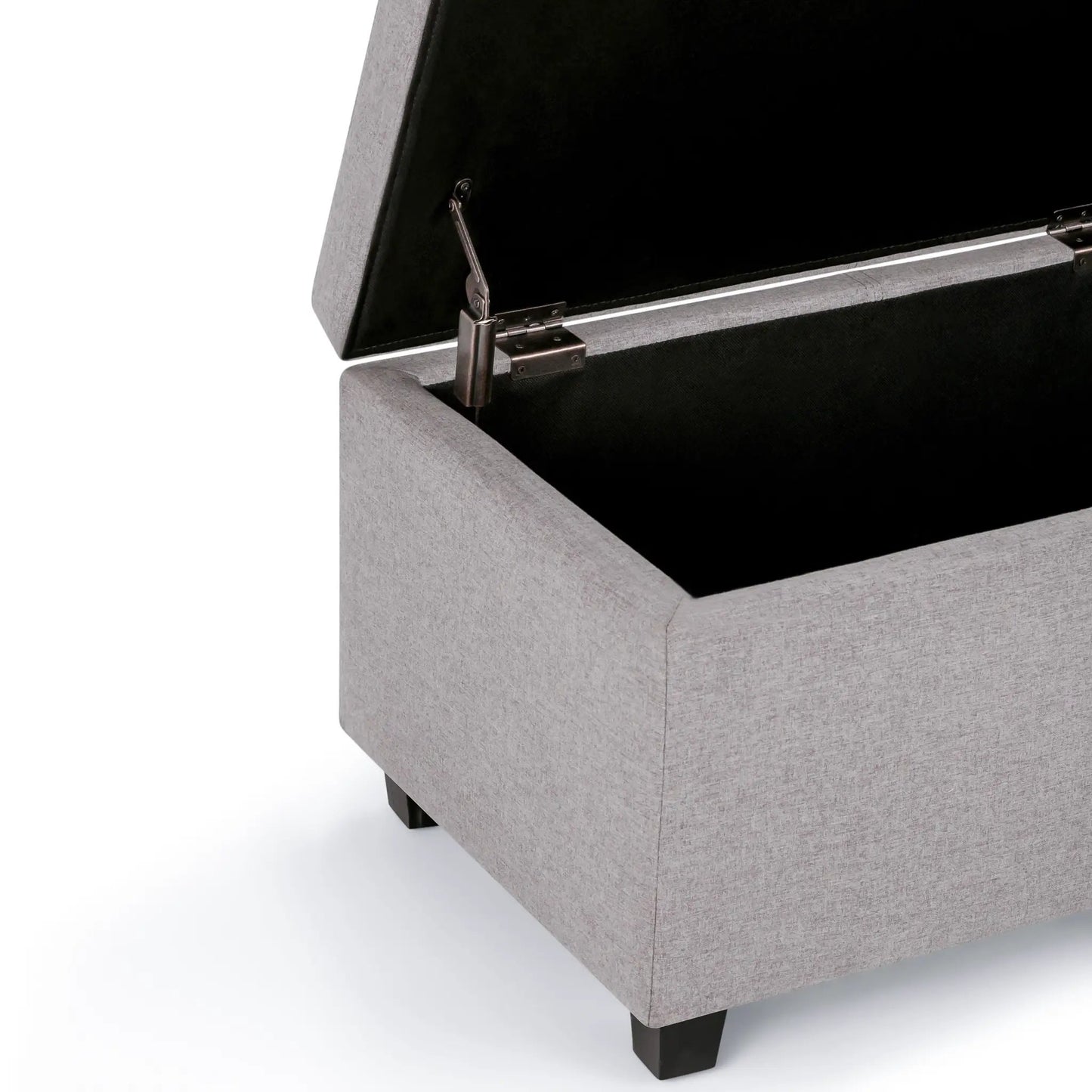Avalon ottoman bench, grey textured upholstery with metal hinges, Unique Piece Furniture on Tampa Home & Garden Store