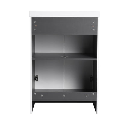 Freestanding Bathroom Vanity with Soft Close white countertop and dark gray cabinet interior with exposed screws on Tampa Home & Garden Store