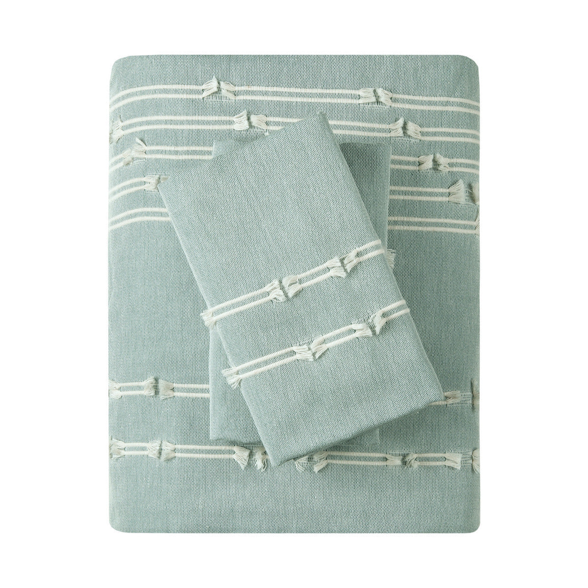 Duvet cover King/Cal King aqua ivory cotton jacquard reversible 3pc on Tampa Home & Garden Store
