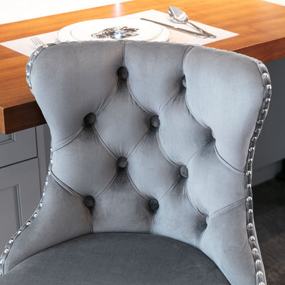 Swivel adjustable height barstools set of 2 in grey velvet with tufted back and nailhead trim on Tampa Home & Garden Store