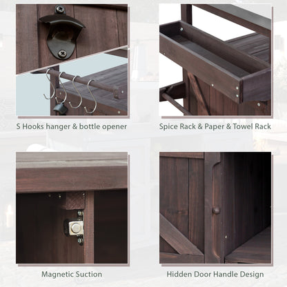 K&K Outdoor Kitchen Island rolling bar cart in dark wood with spice rack and paper towel rack bottle opener by HouseOfZazla on Tampa Home & Garden Store