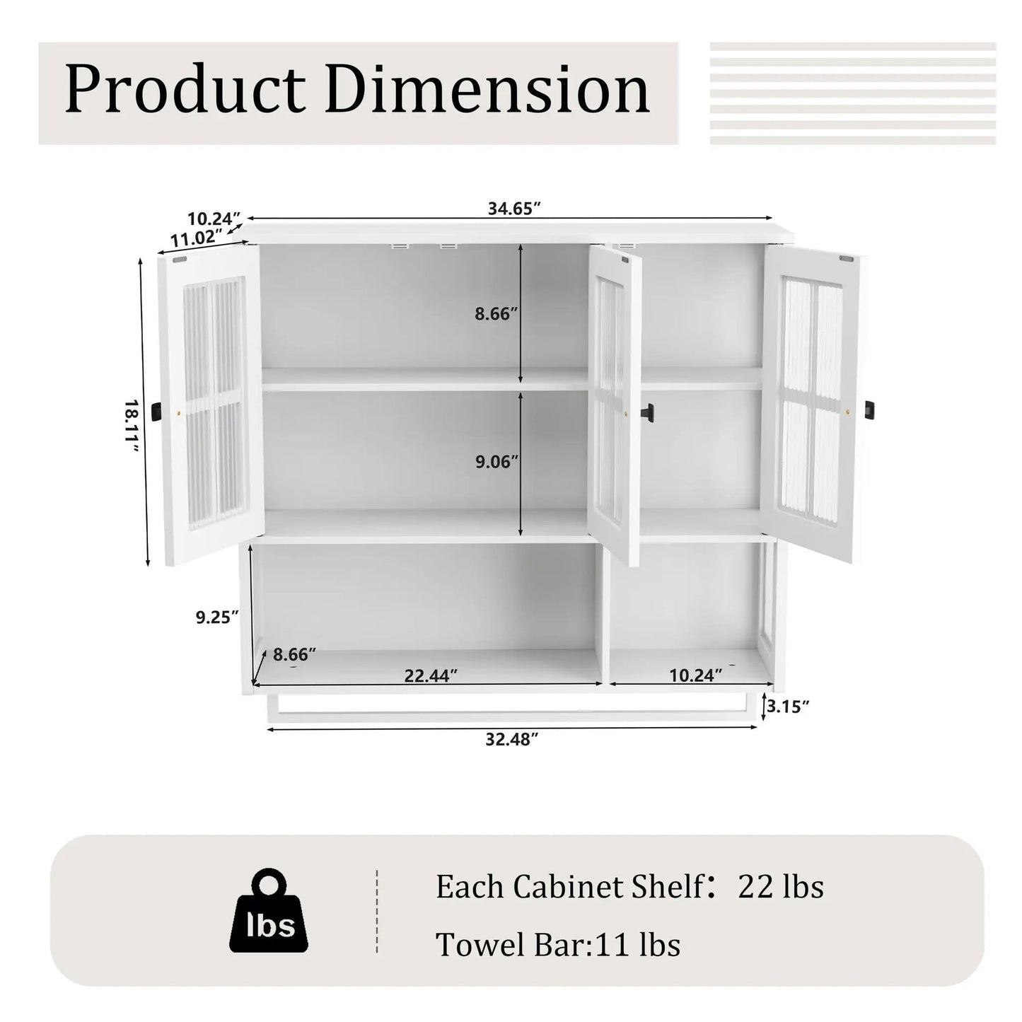 3 Door Wall Cabinet with Glass Doors and Towel Bar white cabinet by Unique Piece Furniture on Tampa Home & Garden Store