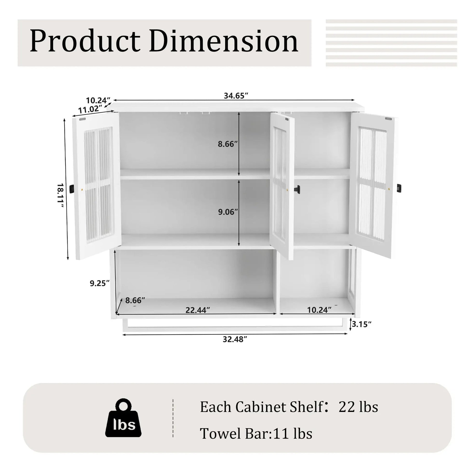 3 Door Wall Cabinet with Glass Doors and Towel Bar white cabinet by Unique Piece Furniture on Tampa Home & Garden Store
