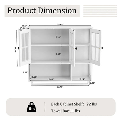 3 Door Wall Cabinet with Glass Doors and Towel Bar white cabinet by Unique Piece Furniture on Tampa Home & Garden Store