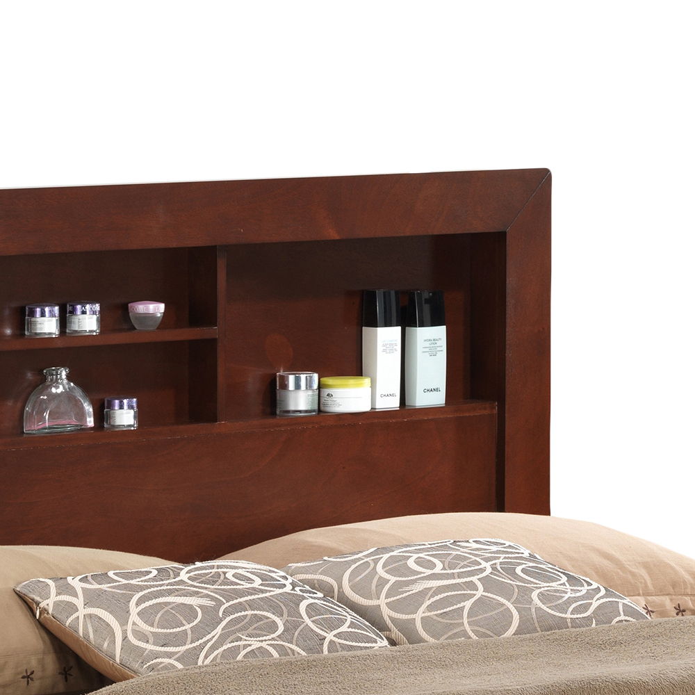 Stylish Storage Bed For Modern Spaces with dark wood headboard storage shelves on Tampa Home & Garden Store