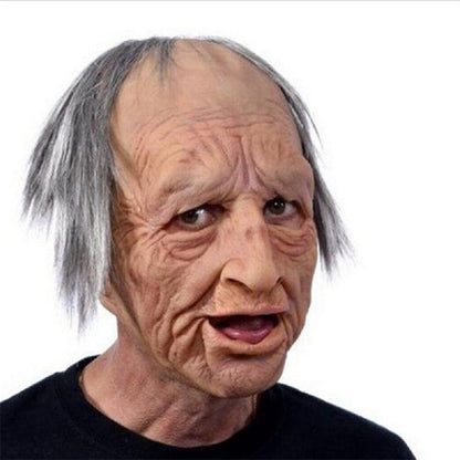 Realistic Old Man Halloween Mask by Moktan Sabai, gray hair and deep wrinkles on Tampa Home & Garden Store