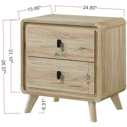 Mid-Century Nightstand and Two Drawers Beige