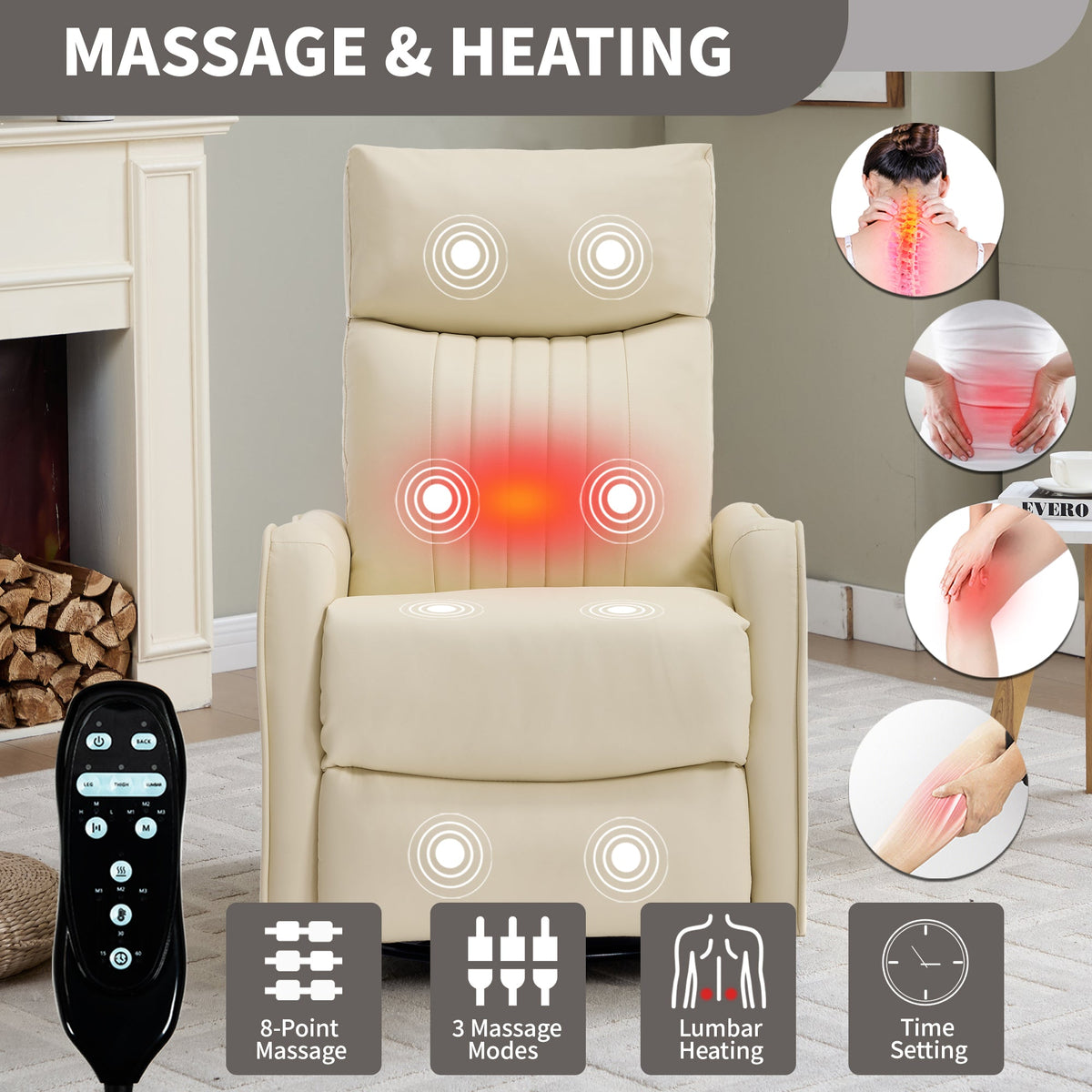 Beige heat massage manual recliner chair by HouseOfZazla with rocker and swivel on Tampa Home & Garden Store