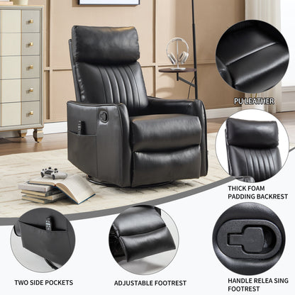 Black Faux Leather Heat Massage Manual Recliner Chair with thick padded backrest on Tampa Home & Garden Store