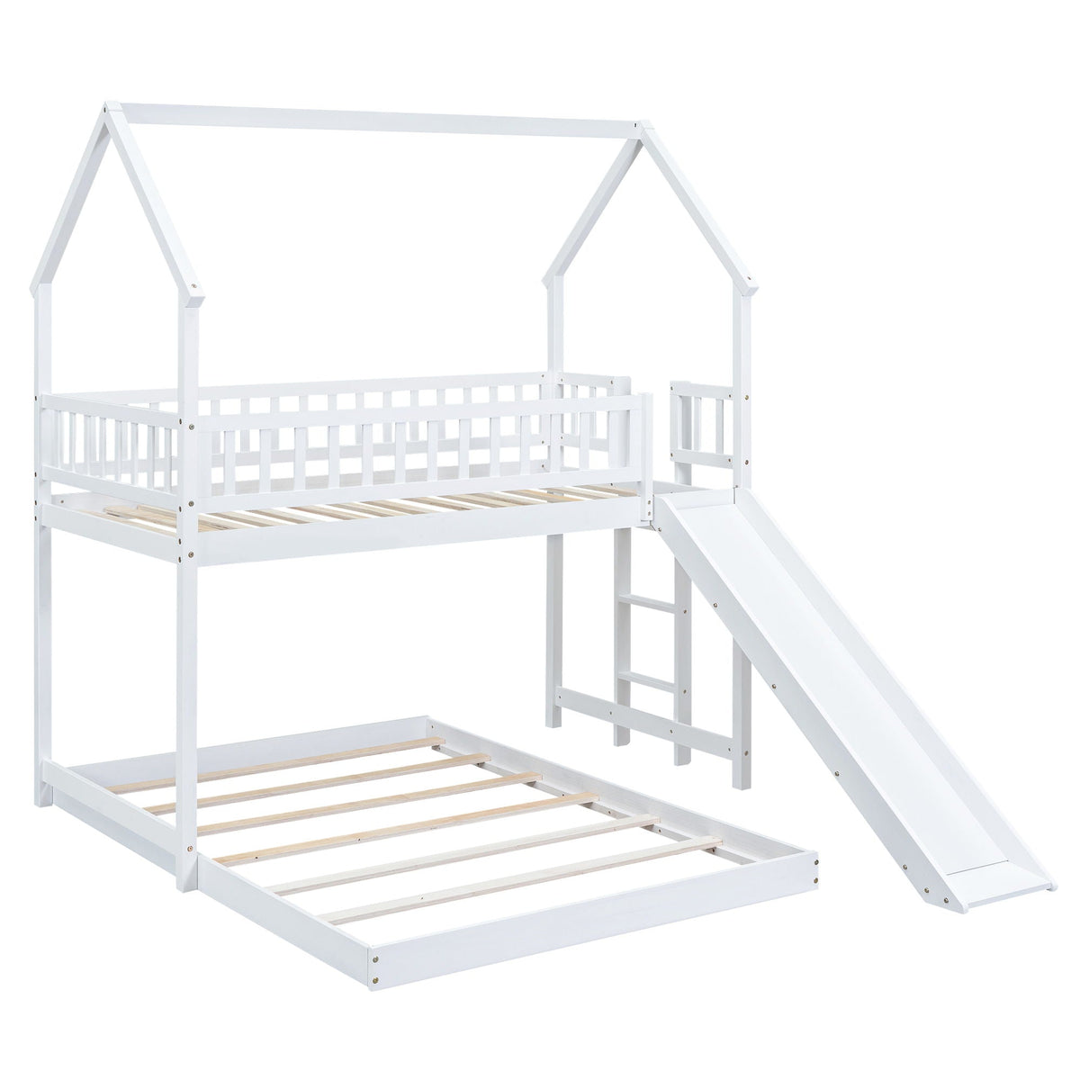House Bunk Bed With Slide And Built In Ladder by HouseOfZazla, white wooden frame on Tampa Home & Garden Store