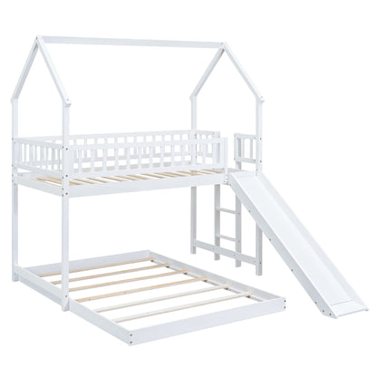 House Bunk Bed With Slide And Built In Ladder by HouseOfZazla, white wooden frame on Tampa Home & Garden Store