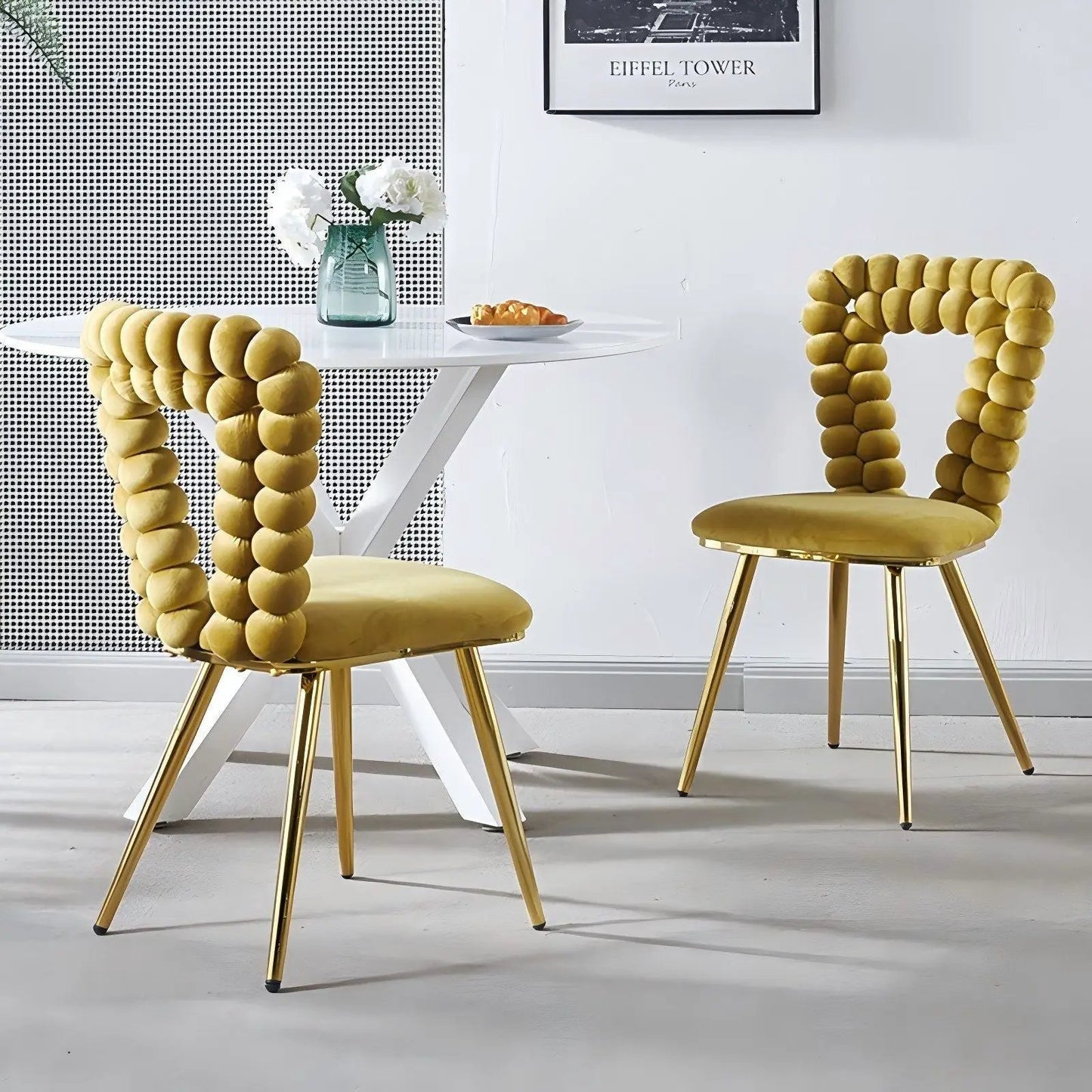 Modern Chair With Iron Tube Legs and Cushions