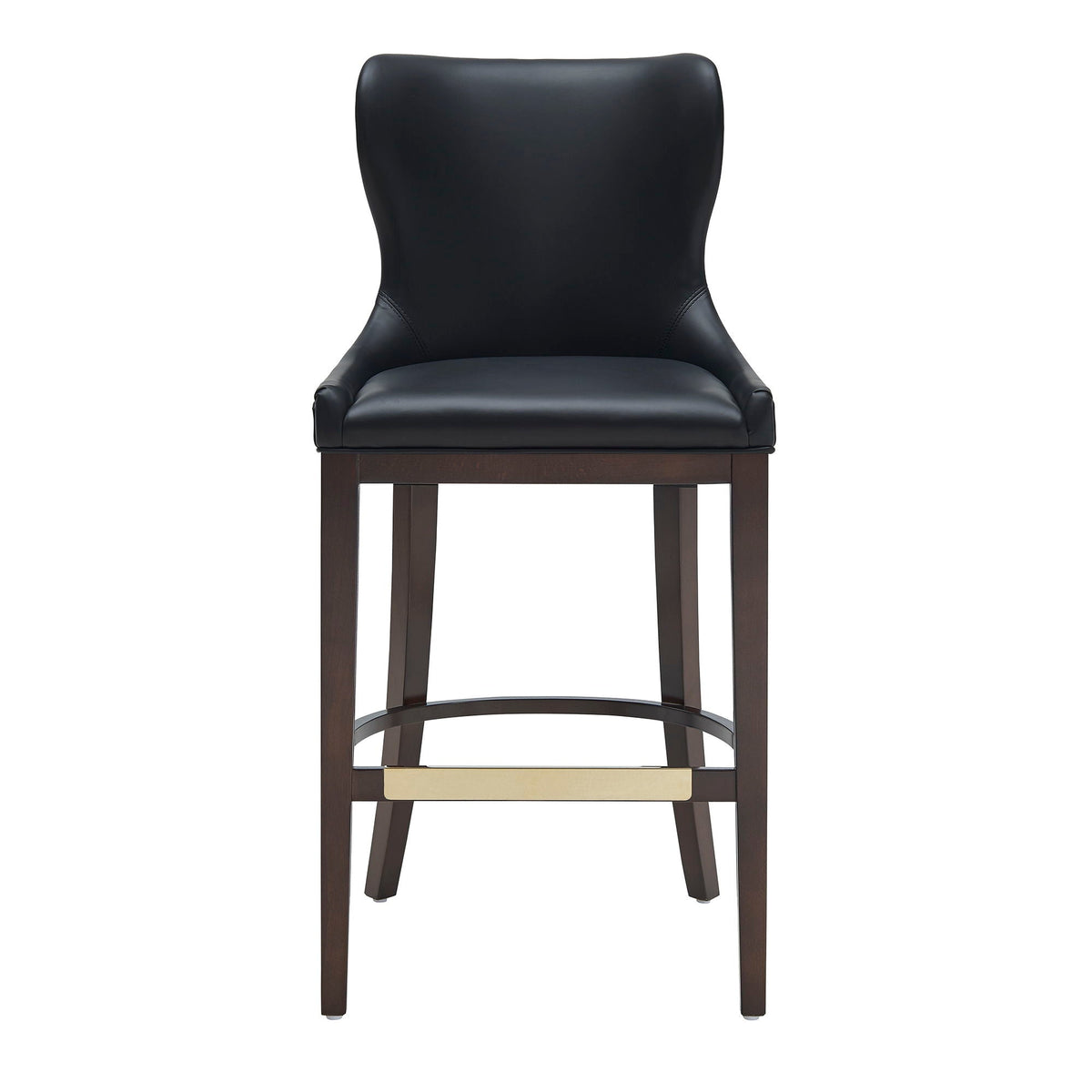 Bar height barstool backrest black leather seat dark wood legs gold footrest HouseOfZazla on Tampa Home & Garden Store