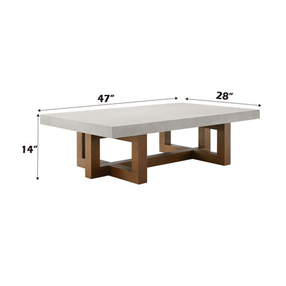 Keven Faux Concrete Top Table coffee table with wooden legs, 47x28 in, HouseOfZazla on Tampa Home & Garden Store