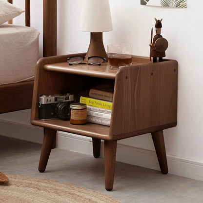 Bedside cabinet, modern beech nightstand with lamp, glasses, and wooden figurine on top on Tampa Home & Garden Store