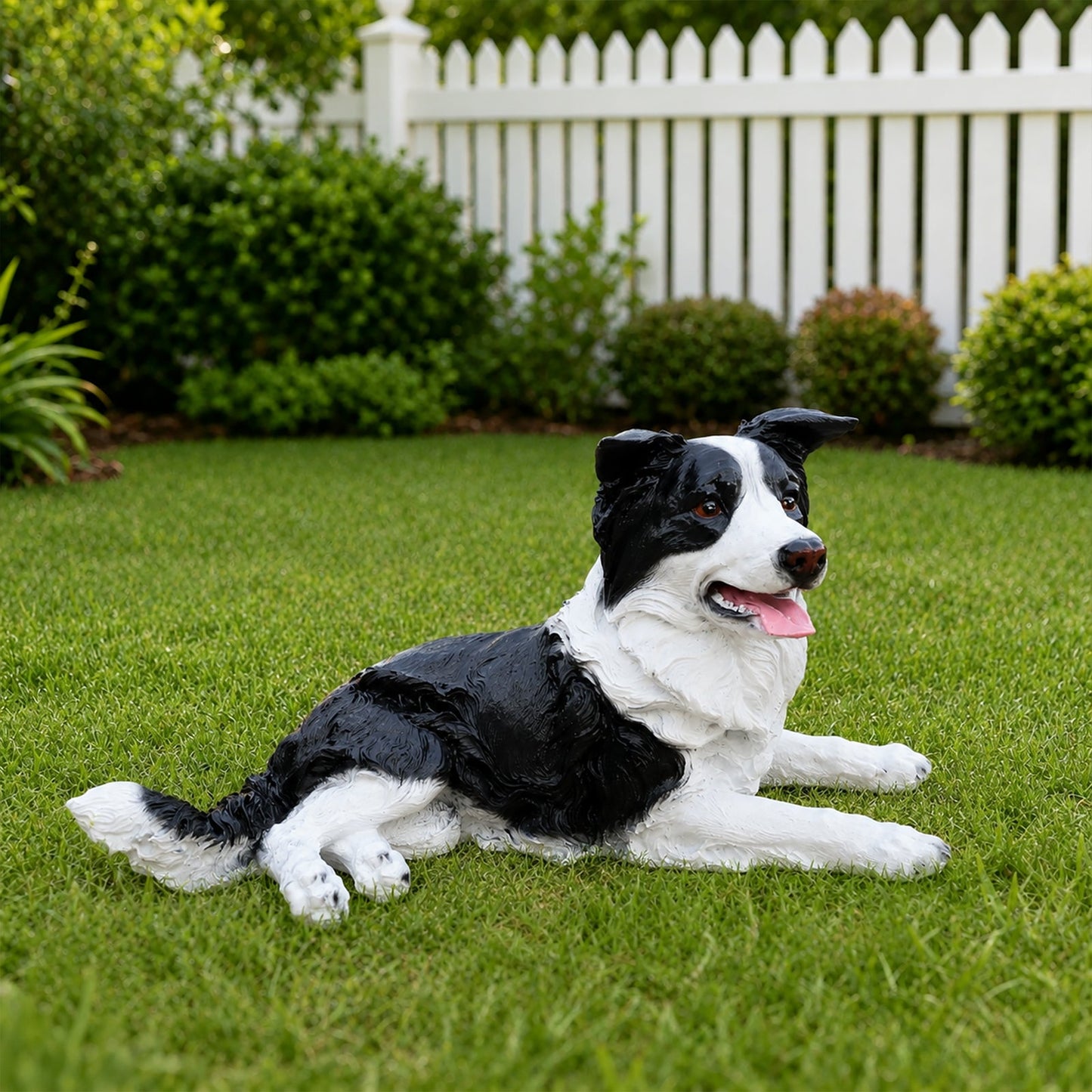 Outdoor Garden Border Collie Dog Statue, black and white resin lawn statue by HouseOfZazla on Tampa Home & Garden Store