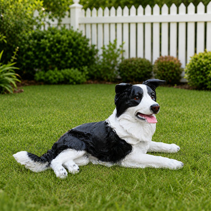 Outdoor Garden Border Collie Dog Statue, black and white resin lawn statue by HouseOfZazla on Tampa Home & Garden Store