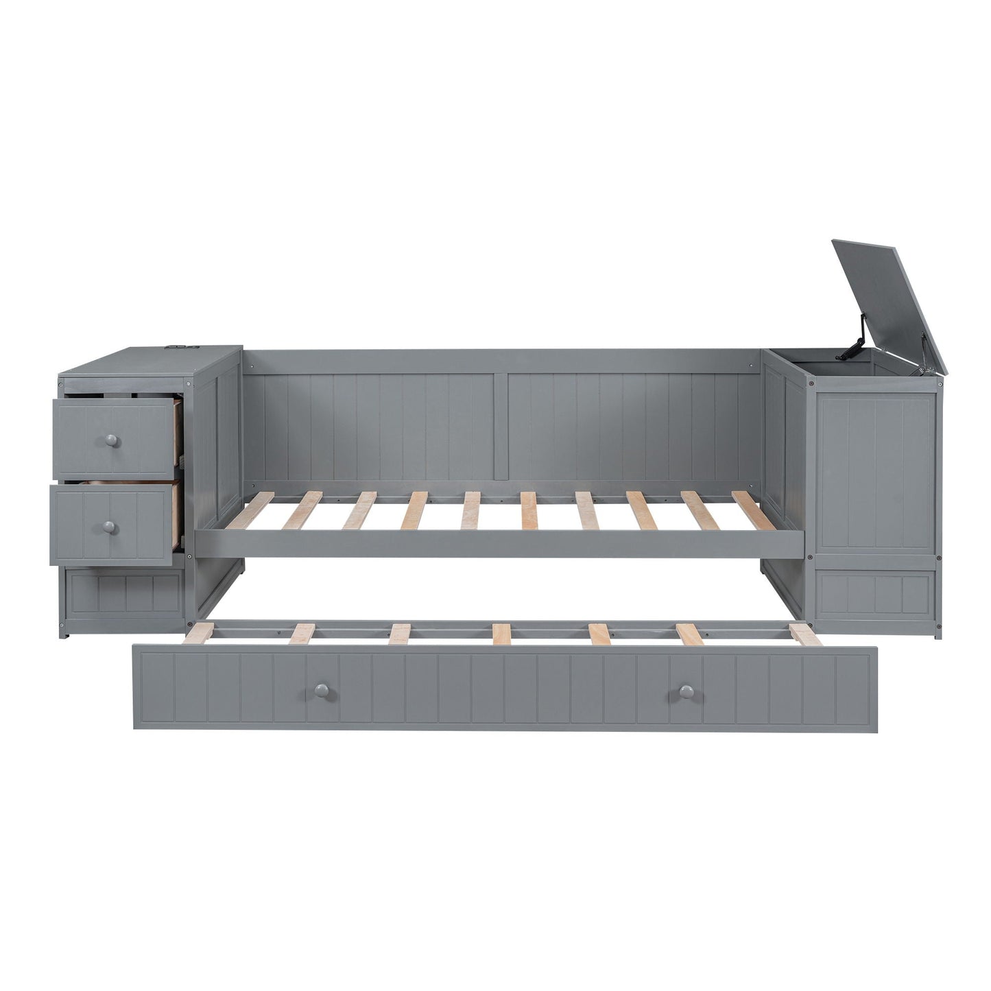 Wood Daybed with Storage Arms and Charging Ports